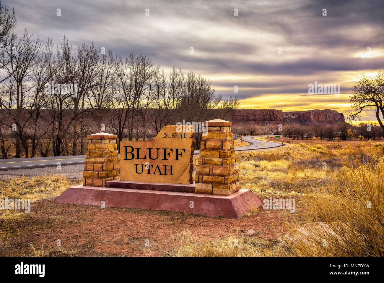 Segno di benvenuto di Bluff in Utah Foto Stock