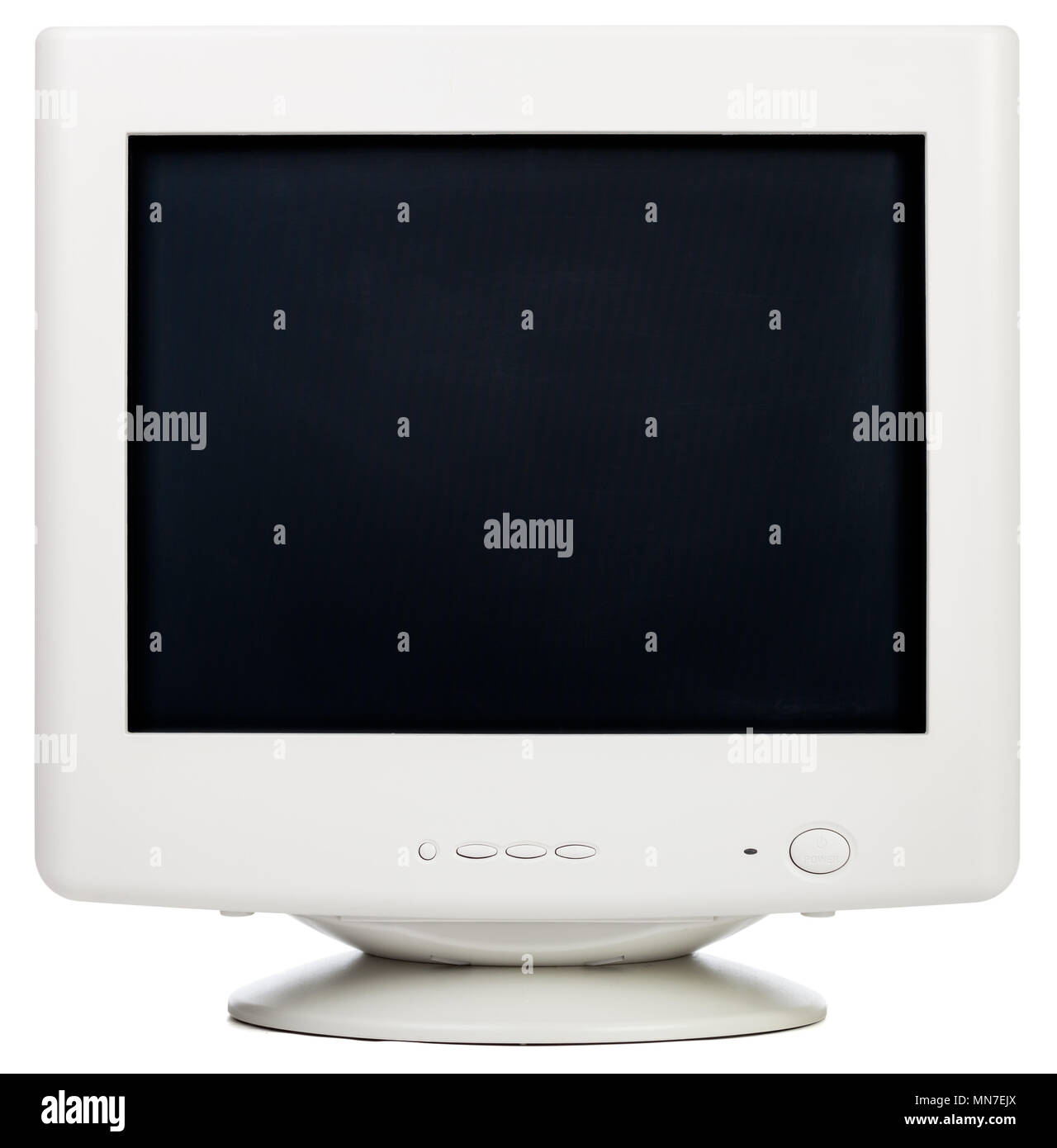 Vintage CRT monitor di computer con schermo nero isolato su sfondo bianco Foto Stock