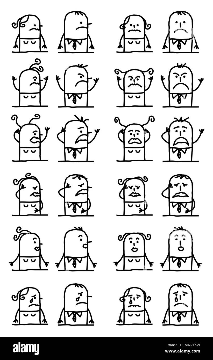 I personaggi dei cartoni animati Set - infelice e facce tristi Illustrazione Vettoriale