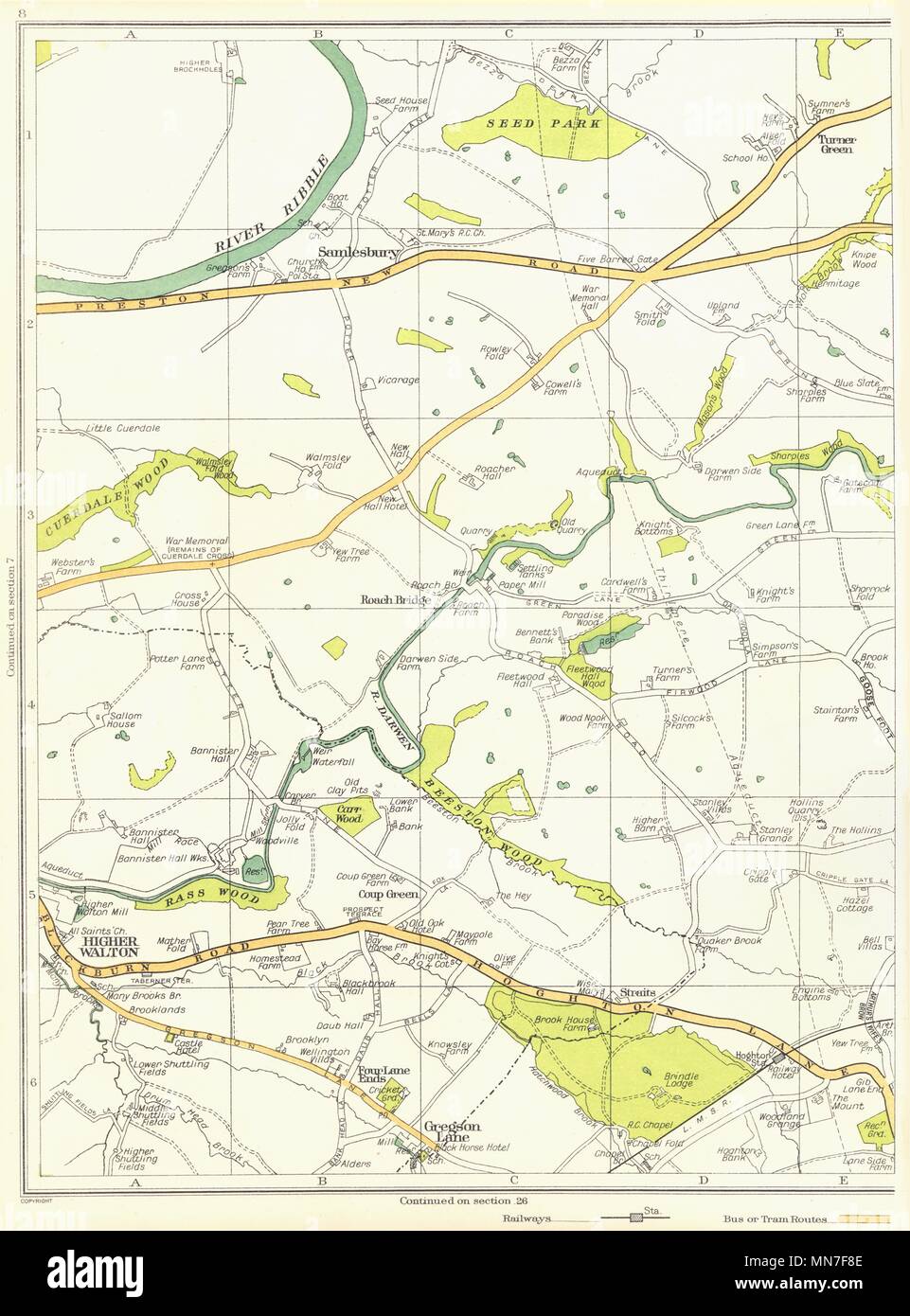 LANCS.Samlesbury,Turner Green,Rass legno,Superiore Walton,Gregson Lane 1935 mappa Foto Stock