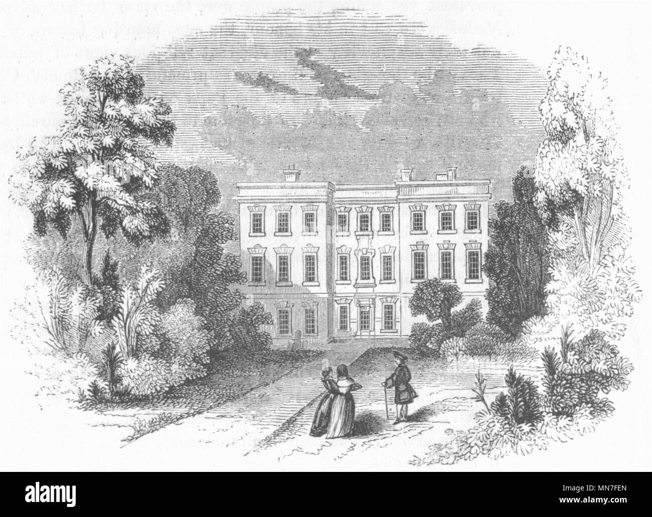DERBYS. Casa dove il pretendente presentata, Derby 1845 antica immagine di stampa Foto Stock