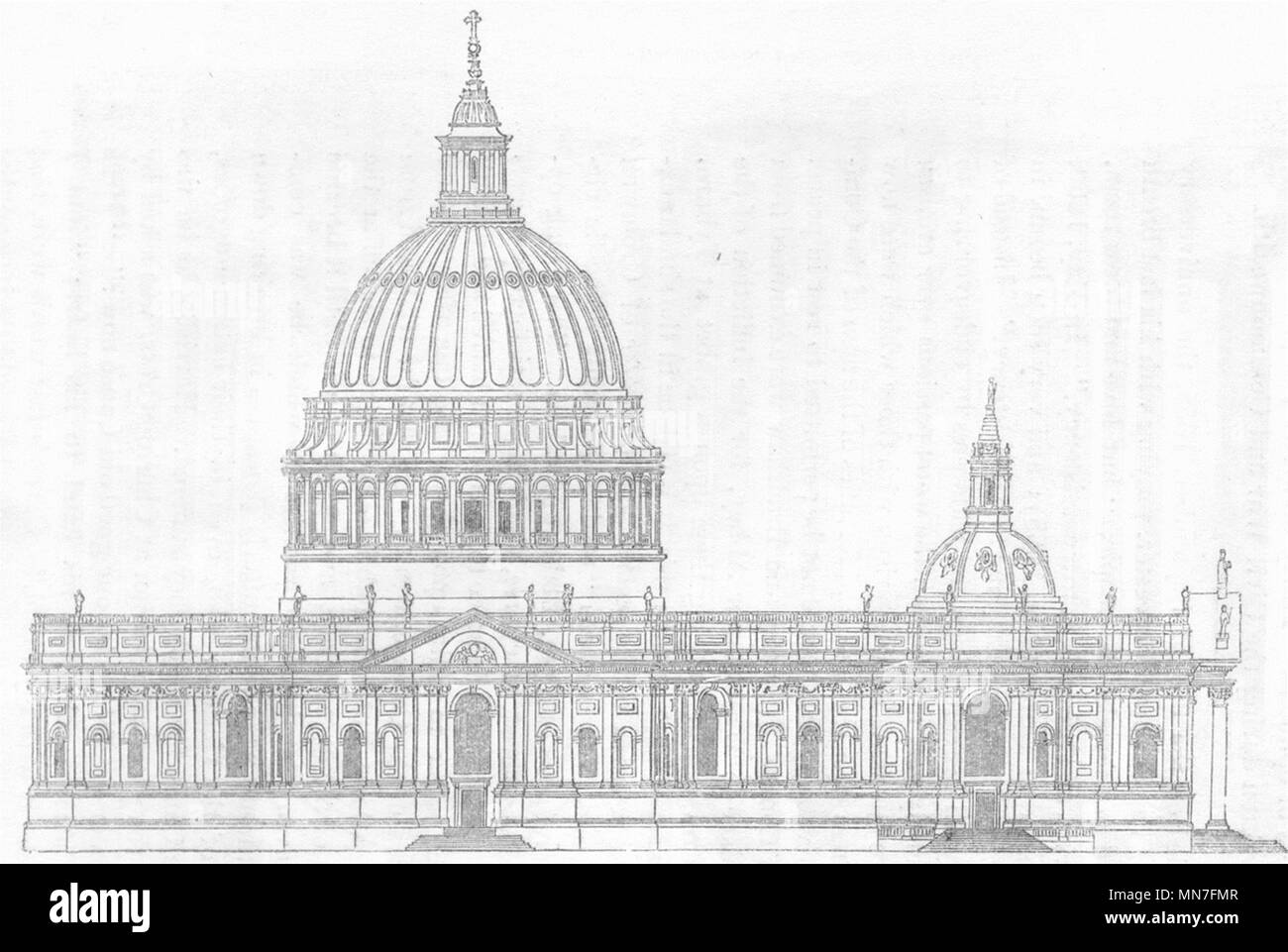 Londra. Christopher Wren's 1a design per San Paolo 1845 antica stampa Foto Stock