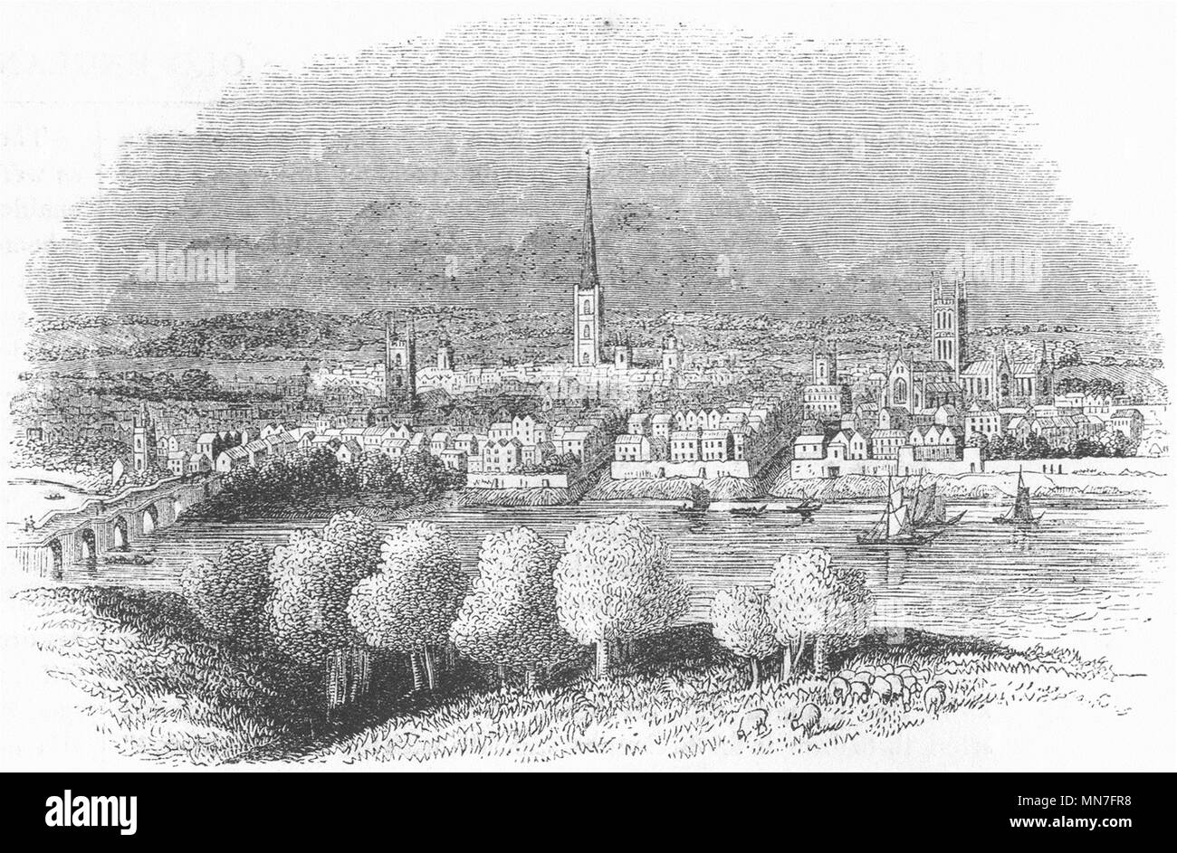WORCS. Città di Worcester 1845 antica vintage delle immagini di stampa Foto Stock