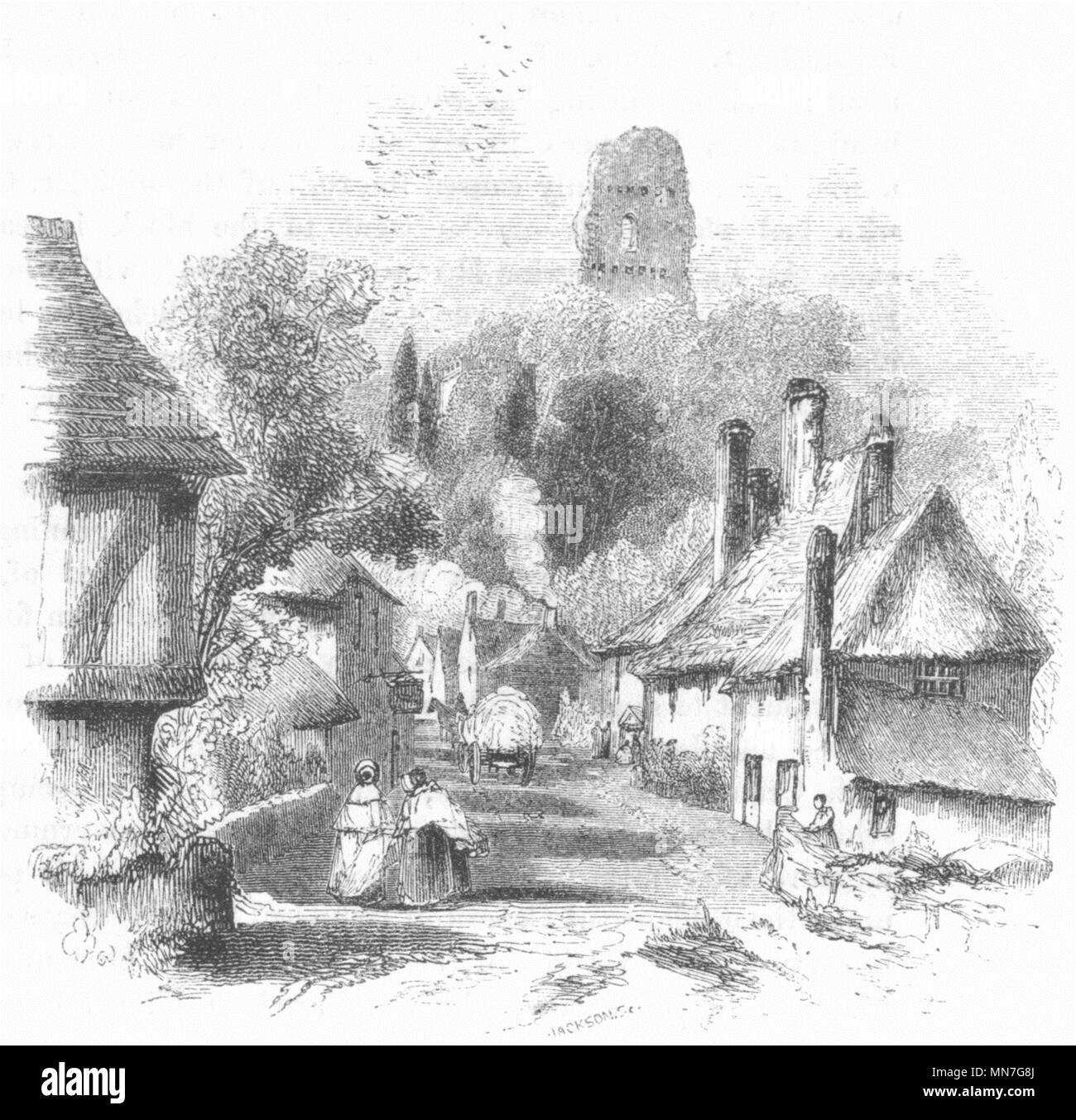 SUSSEX. Il Castello di Bramber 1845 antica vintage delle immagini di stampa Foto Stock