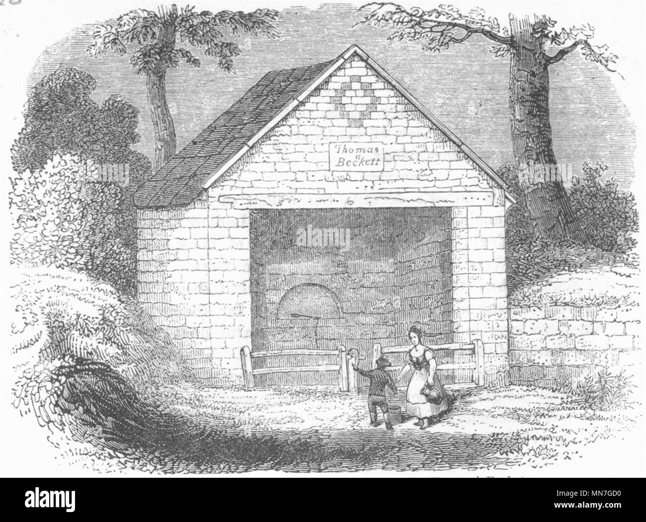 NORTHAMPTON. Pozzo santo dedicato a Thomas Becket 1845 antica stampa Foto Stock