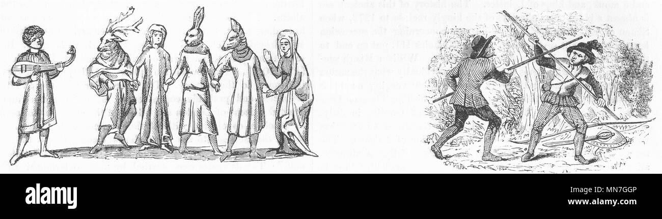 OXON. Mummers; quarto di personale(Robin Hood) 1845 antica immagine di stampa Foto Stock