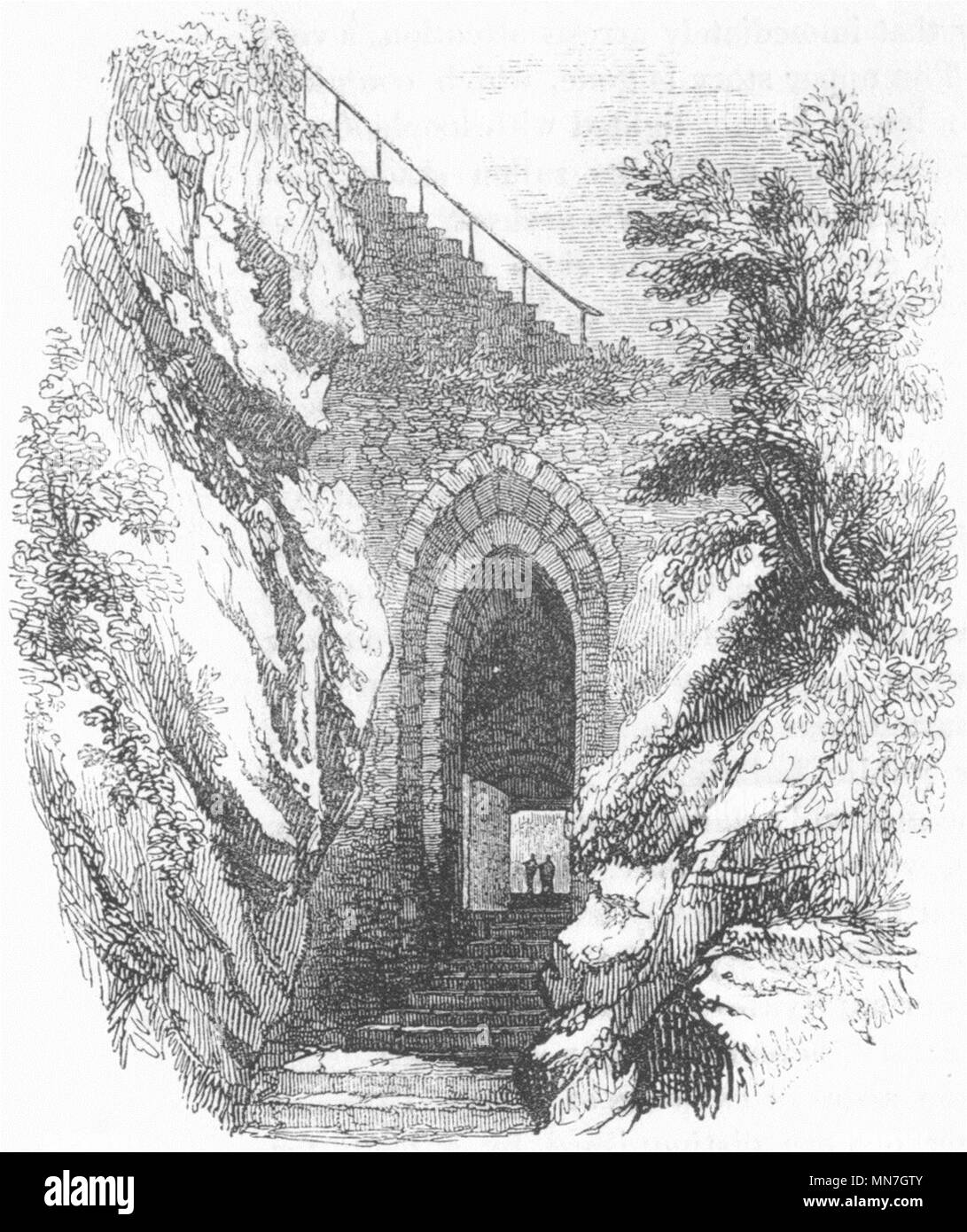 DUNBARTON. Porta fra superiore e inferiore 1845 Castello antico immagine di stampa Foto Stock