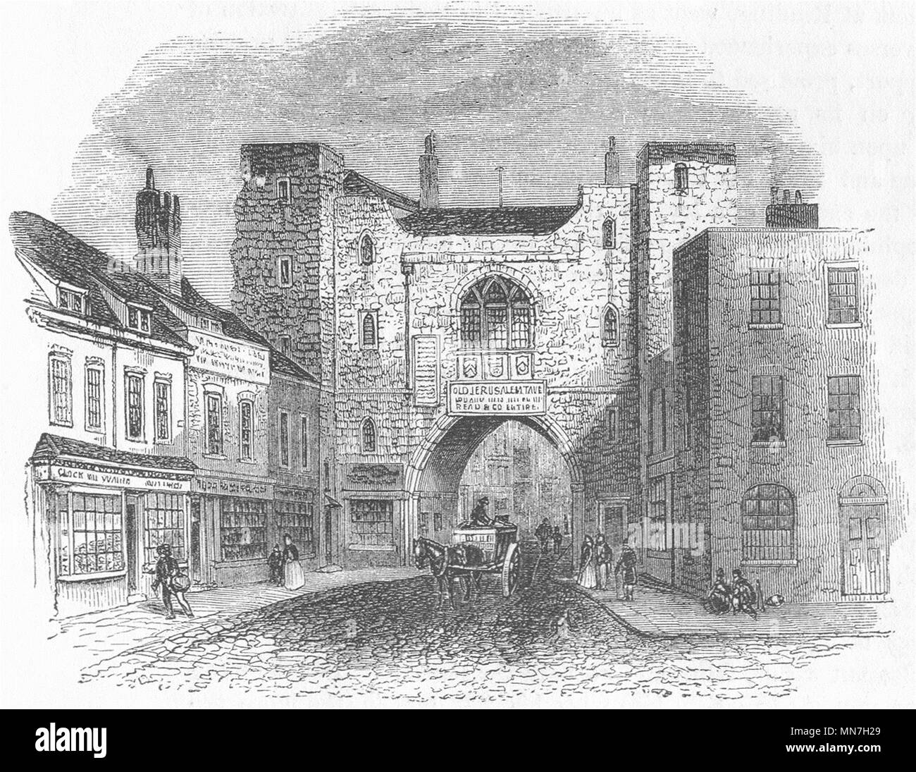 Londra. St John's Gate, Clerkenwell, 1841 1845 antica immagine di stampa Foto Stock