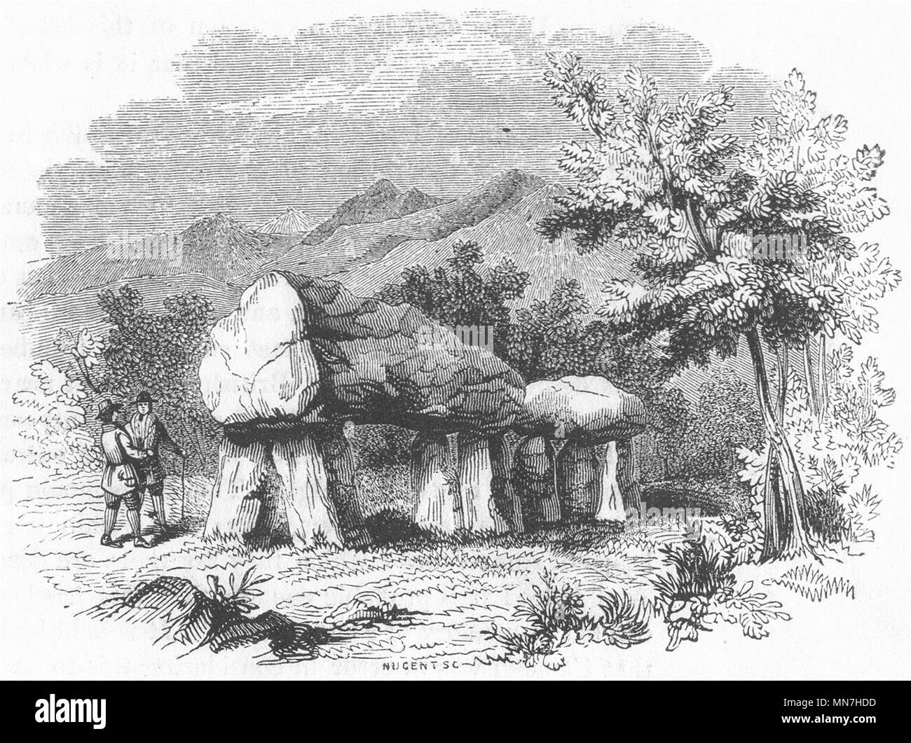 Il Galles. Cromlech, Plas Newydd, Anglesey 1845 antica vintage delle immagini di stampa Foto Stock