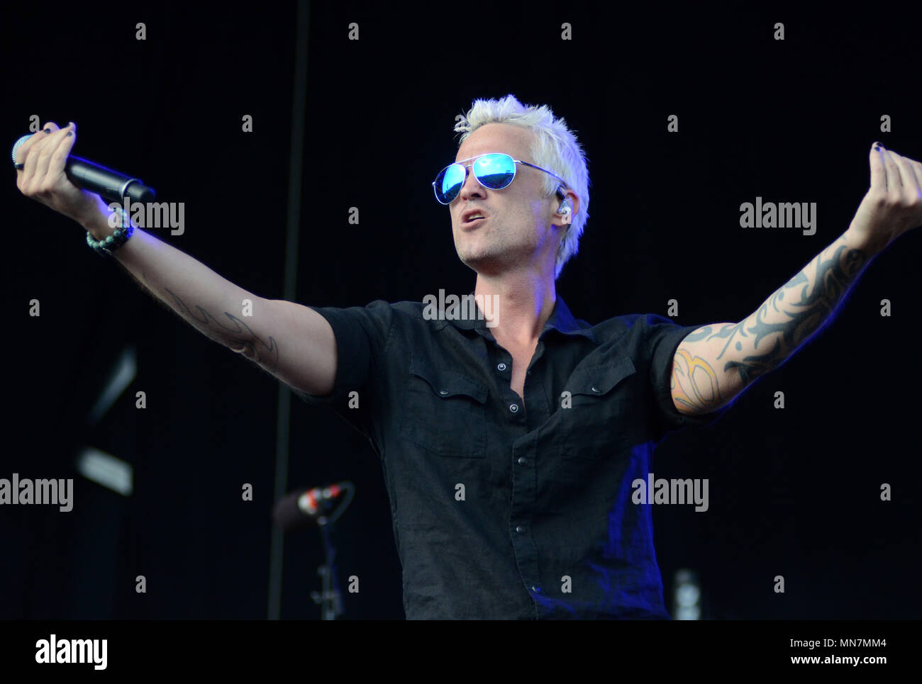 Il Somerset, Wisconsin, Stati Uniti d'America. 13 Maggio, 2018. Lead singer Jeff Gutt della band Stone Temple Pilots esegue durante l'invasione del nord Festival di musica nel Somerset, Wisconsin. Ricky Bassman/Cal Sport Media/Alamy Live News Foto Stock
