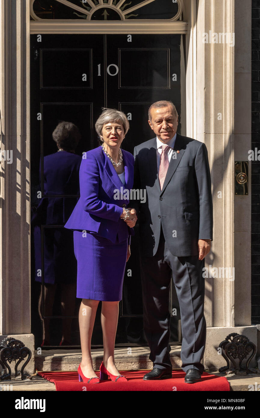 Londra, 15 maggio 2018, Presidente di RECEP Endogen con il Primo Ministro Theresa Maggio al 10 di Downing Street, Credito Ian Davidson/Alamy Live News Foto Stock