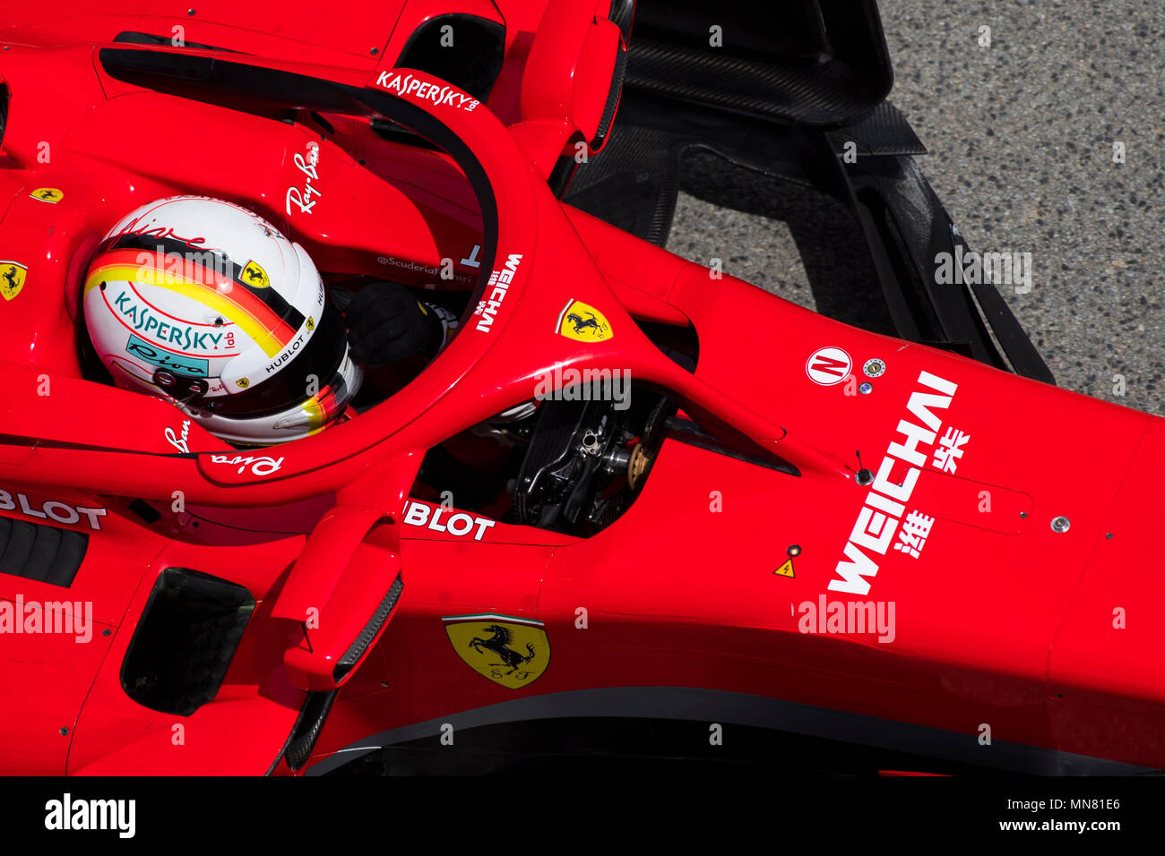 13 maggio, il circuito de Barcelona, Barcelona, Spagna; In prova stagionale Barcellona; particolare della cabina di pilotaggio di Sebastian Vettel del team Scuderia Ferrari Foto Stock