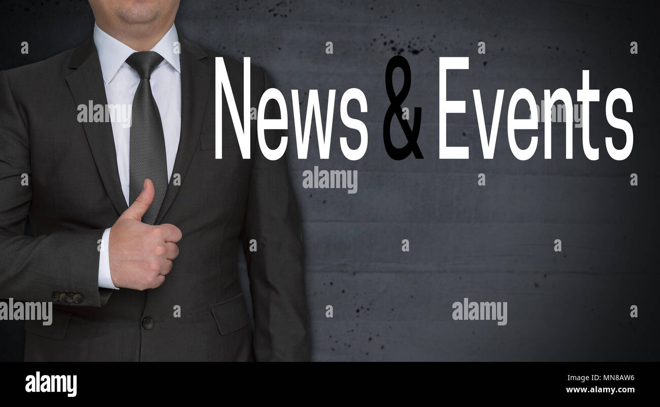 News ed eventi concetto e imprenditore con pollice in alto. Foto Stock