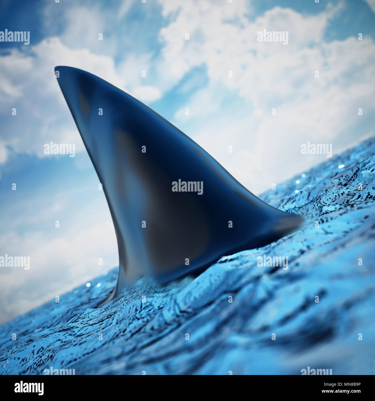 Pinna di squalo sull'acqua. 3D'illustrazione Foto stock - Alamy