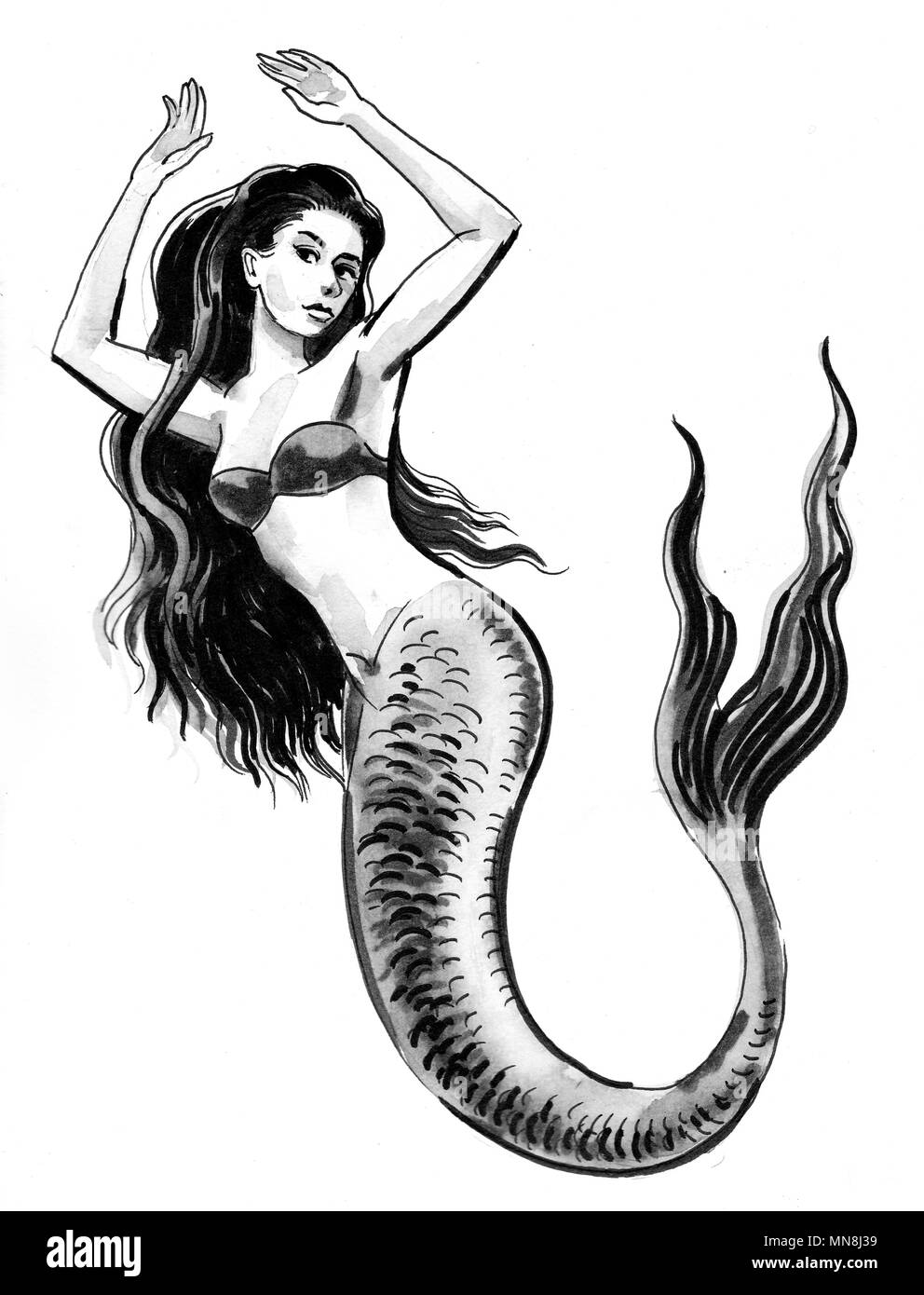 Bella sirena e unicorno nuotare sotto l'acqua. Pagina del libro da colorare  per i bambini. Illustrazione vettoriale del cartone animato isolata su  sfondo bianco. Per colorazione Immagine e Vettoriale - Alamy