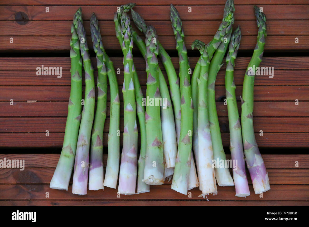 Asparagi verdi. Molto sano vegetale ungherese dal grande mercato. Foto Stock
