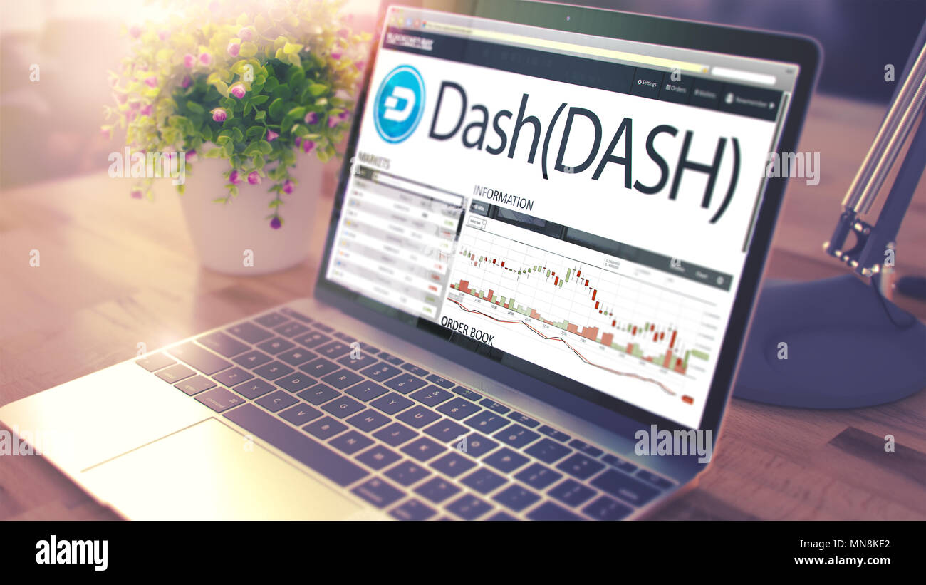 La dinamica del costo del dash onLaptop schermo. Cryptocurrency con Foto Stock