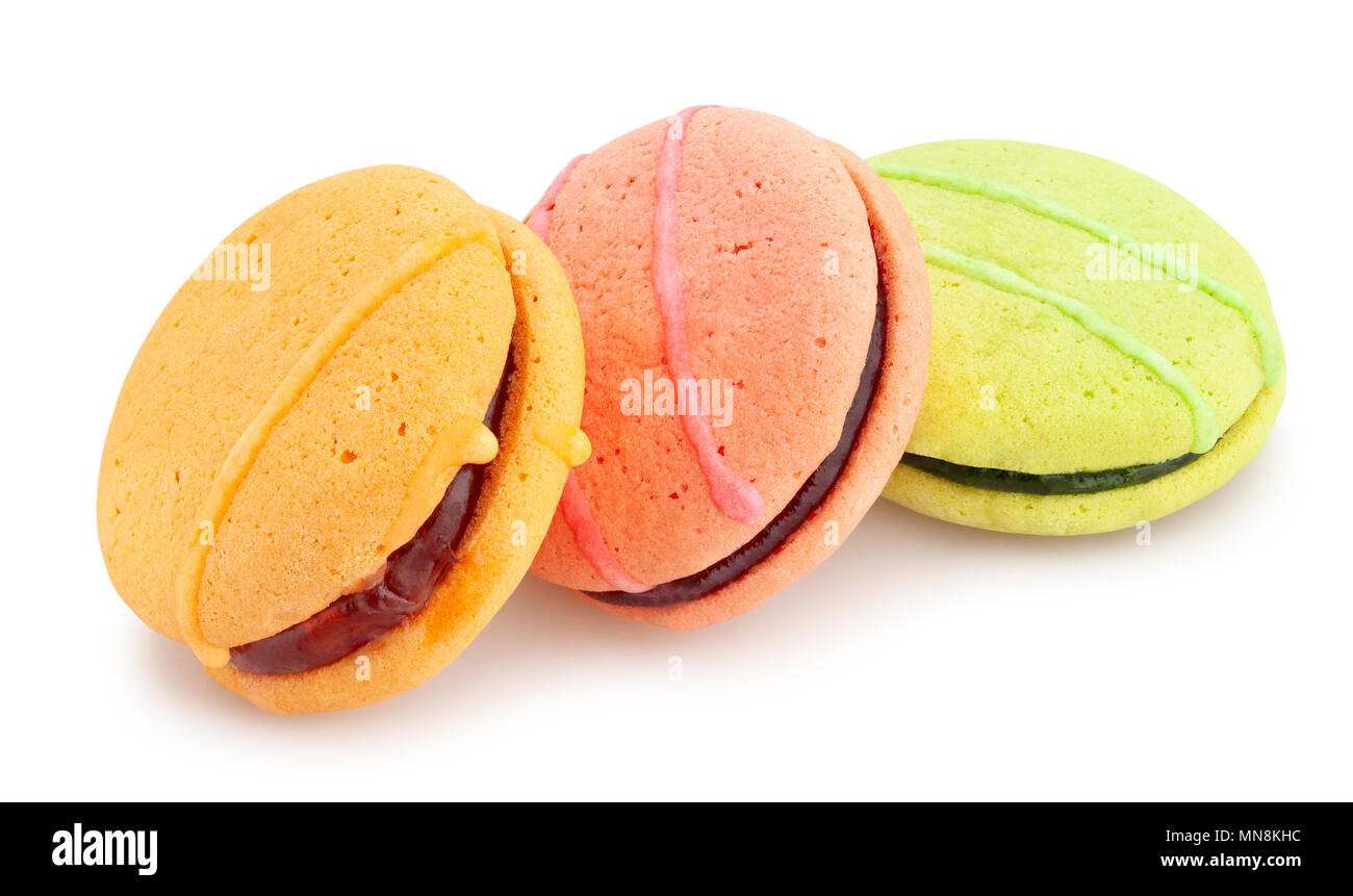 Macarons cookies percorso isolato Foto Stock