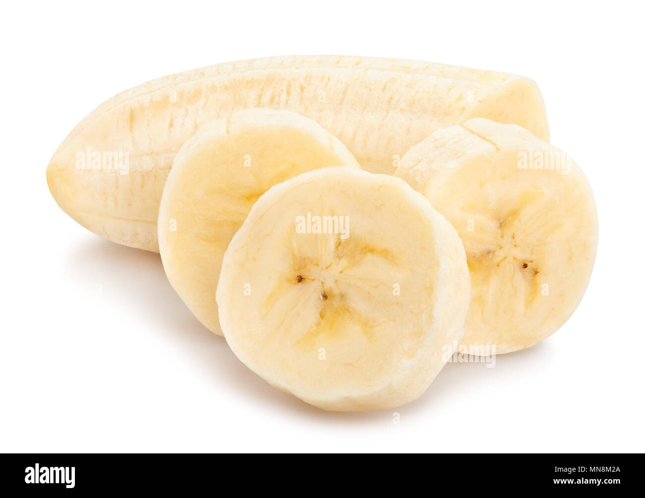Fette di banana percorso isolato Foto Stock