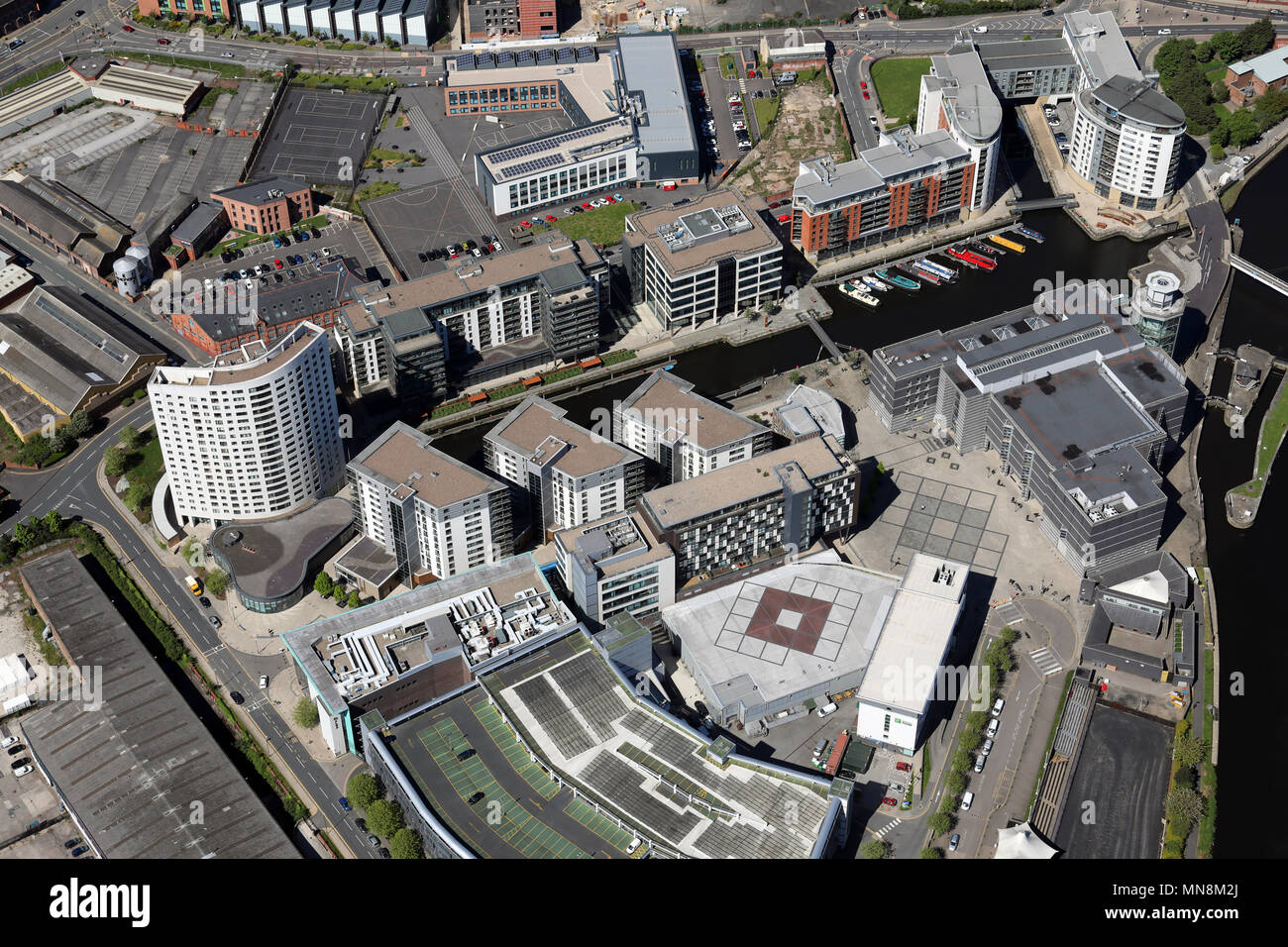 Vista aerea del Dock di Leeds, precedentemente Clarence Dock, Leeds, West Yorkshire, Regno Unito Foto Stock