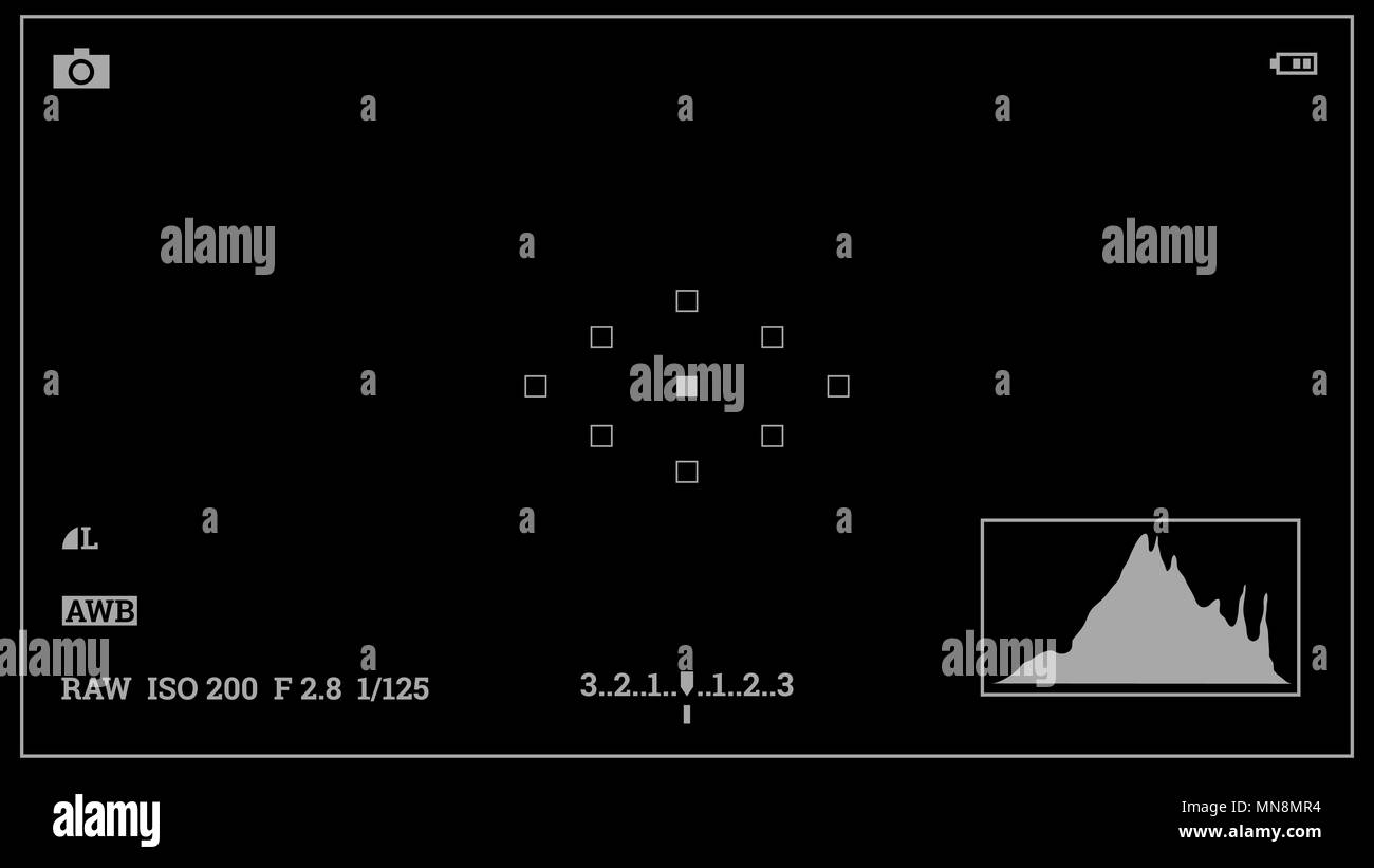 La registrazione del video. Schermo di messa a fuoco. Il mirino della fotocamera. Cornice digitale. Sfondo per business pubblicità web concept. Vintage retrò interfaccia utente. La qualità dell'immagine di stabilizzazione. Illustrazione Vettoriale