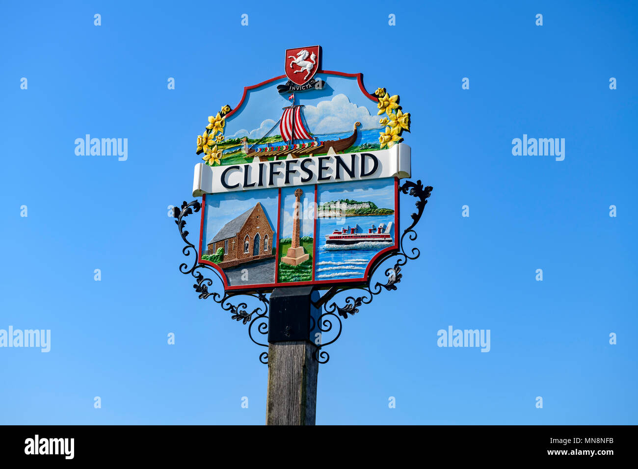 Cliffsend ( vicino a Ramsgate ) segno del villaggio Foto Stock
