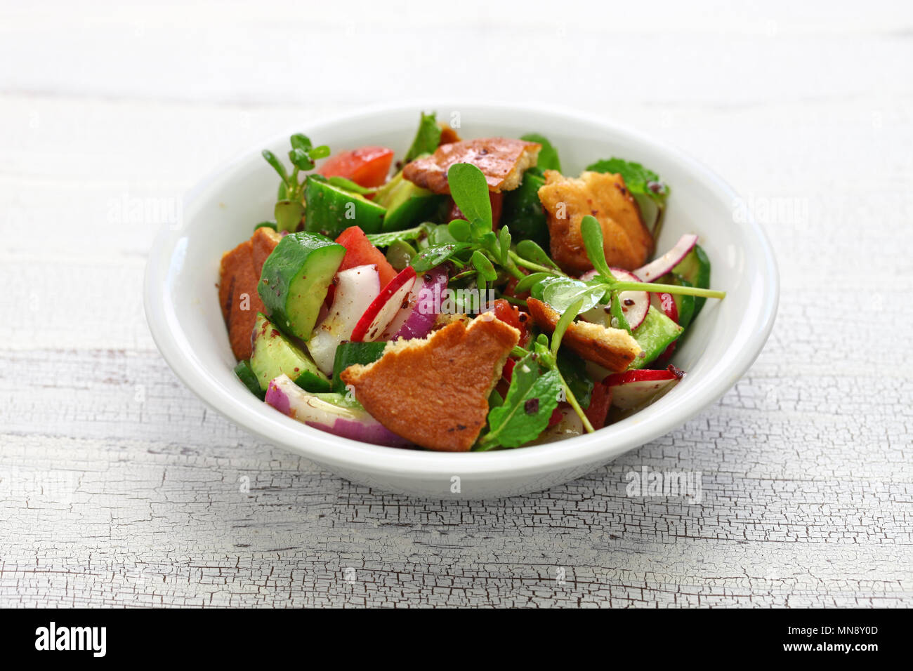 Fattoush insalata con sumac e pane pita, cucina libanese Foto Stock