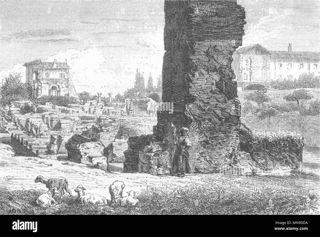 Roma. Resti del Palazzo Pubblico e Loggia Farnese 1872 antica immagine di stampa Foto Stock