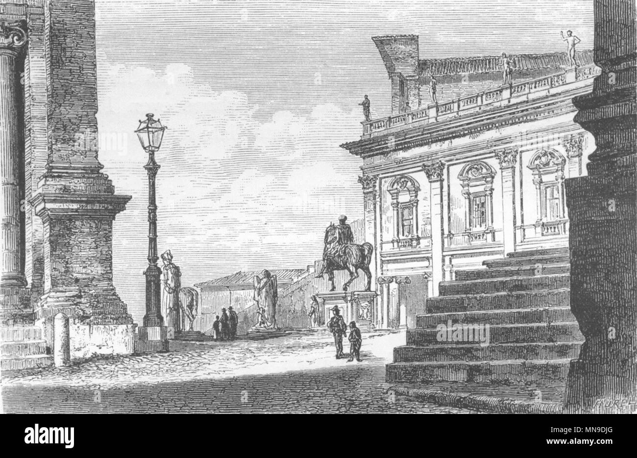 Roma. Piazza del Campidoglio. Antiquariato Gallery 1872 vecchia immagine di stampa Foto Stock