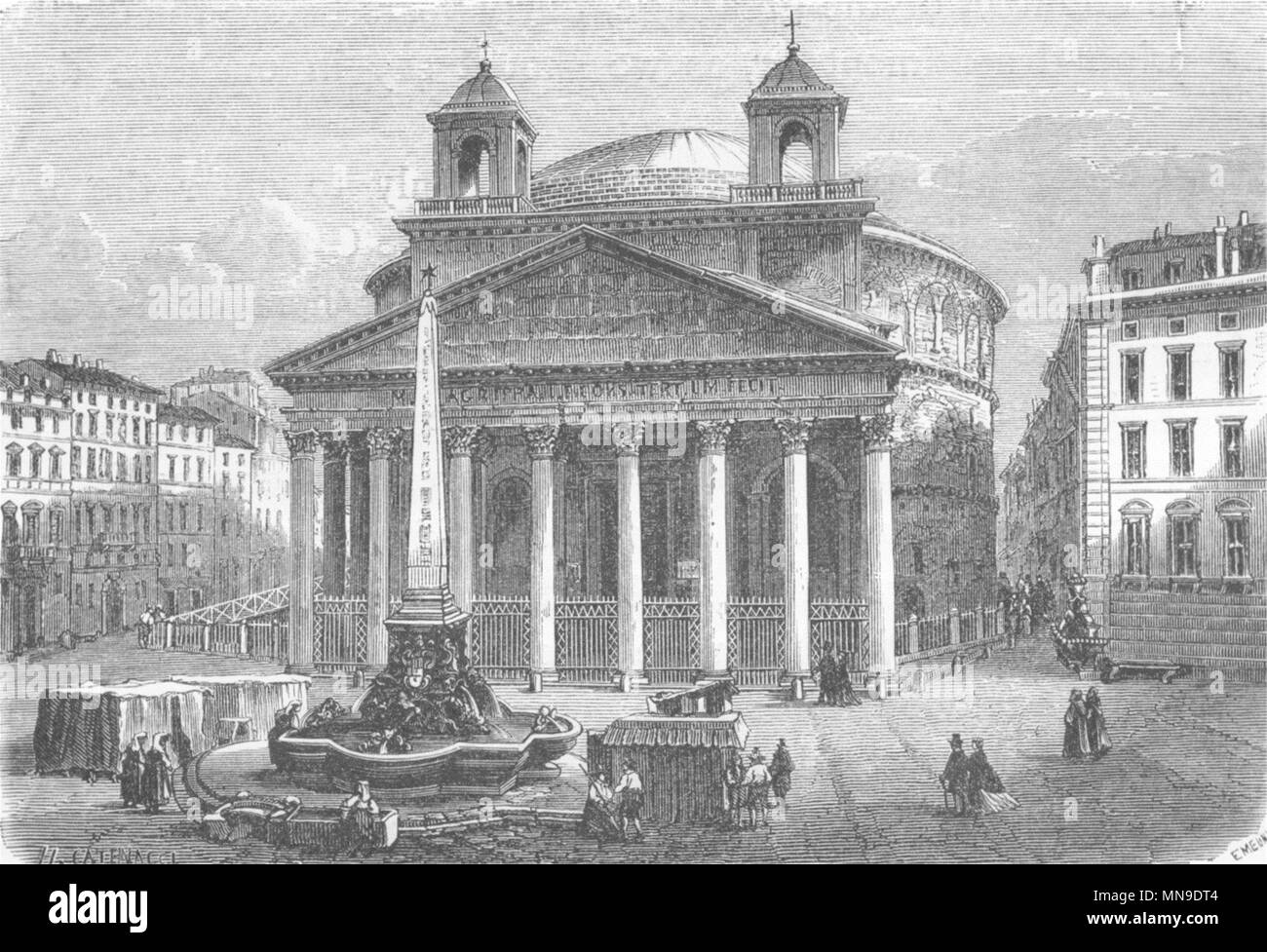 Roma. Il Pantheon di Agrippa 1872 antica vintage delle immagini di stampa Foto Stock