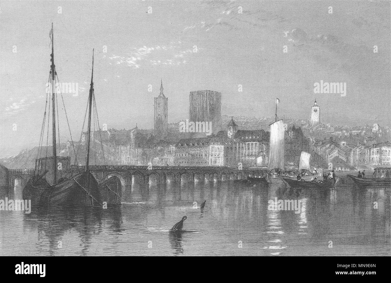 Senna- MARITIME. Rouen. JMW Turner 1857 antica vintage delle immagini di stampa Foto Stock