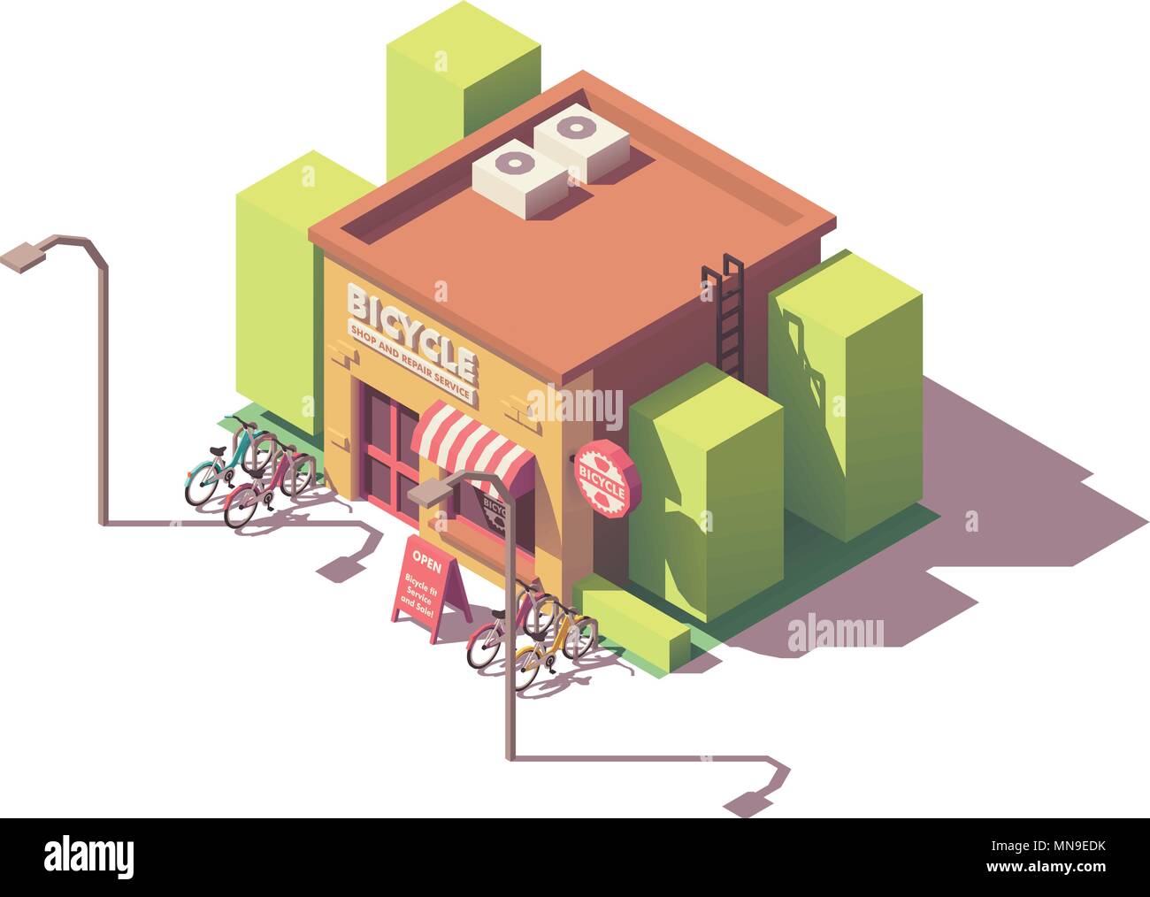 Isometrica del vettore negozio di biciclette Illustrazione Vettoriale