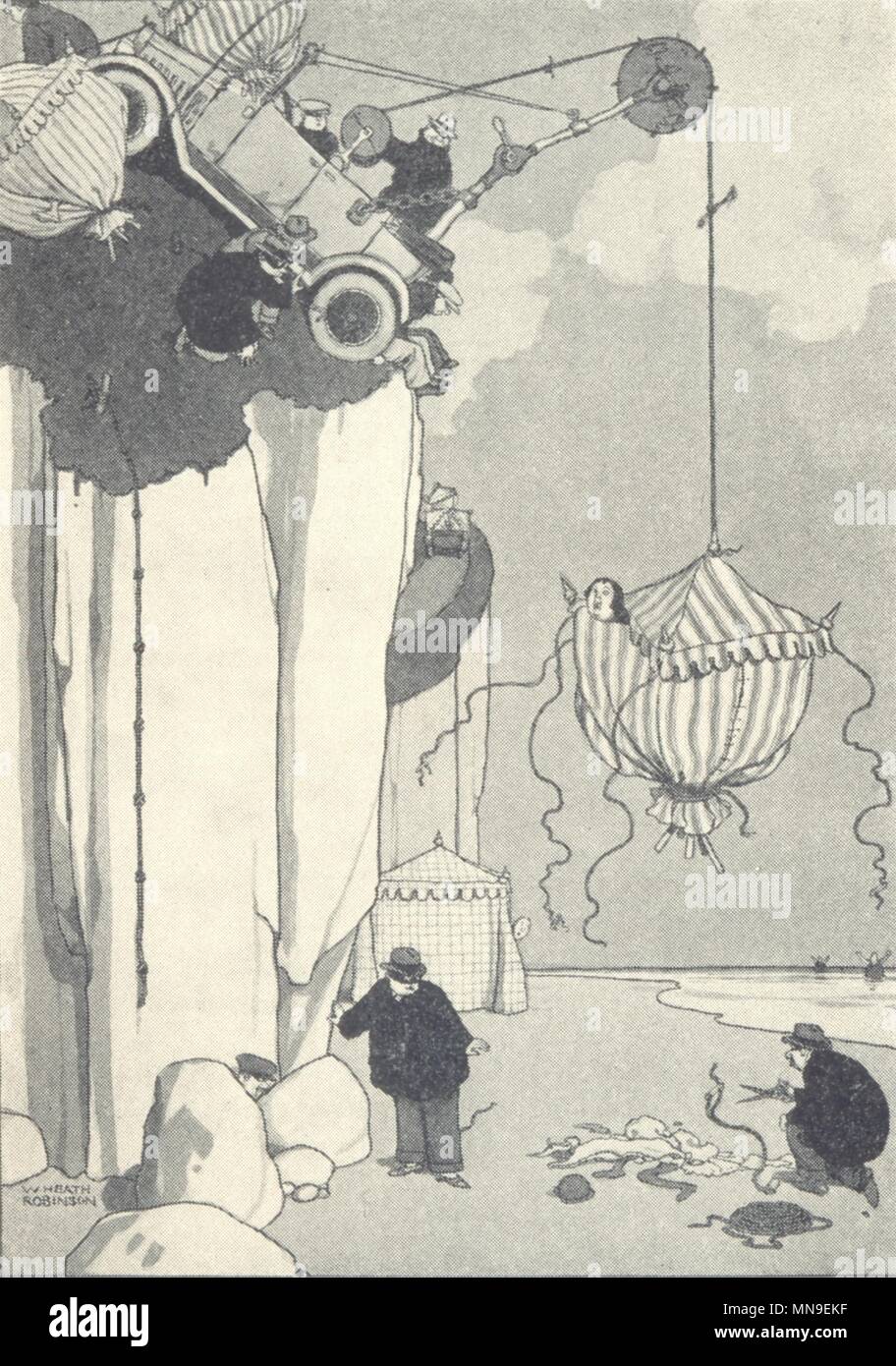 HEATH Robinson. Motore banditi rapimento bellezze di balneazione Boulogne. Piccola 1935 Foto Stock