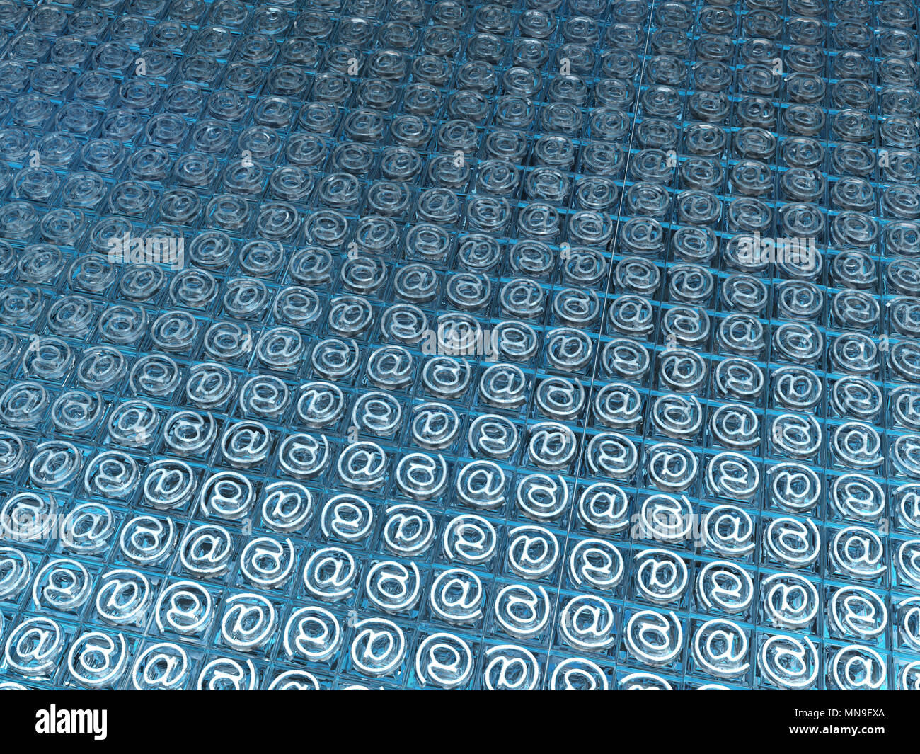 Indirizzo di posta elettronica piazza simbolo di piastrelle blu ghiaccio congelato superficie dei cristalli 3d'illustrazione, orizzontale, sfondo Foto Stock