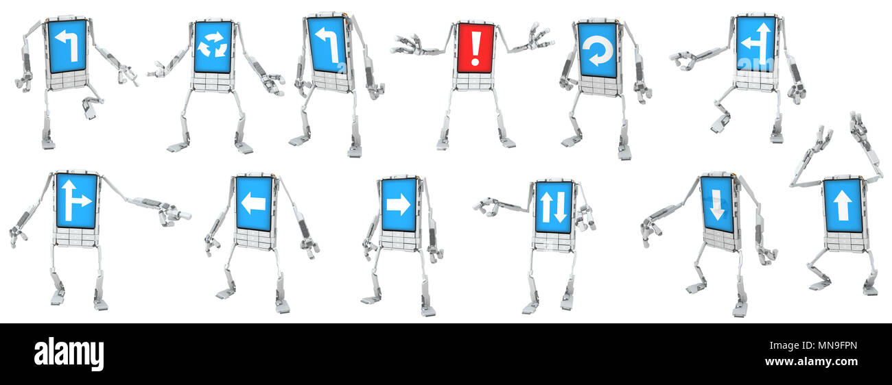 Robot di telefono 3d carattere isolato con sfondo bianco Foto Stock