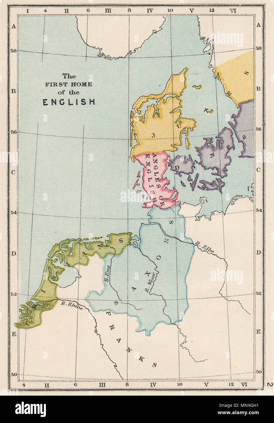 " La prima casa dell'inglese'. Danimarca Paesi Bassi Sassonia. Piccola. 1907 mappa Foto Stock