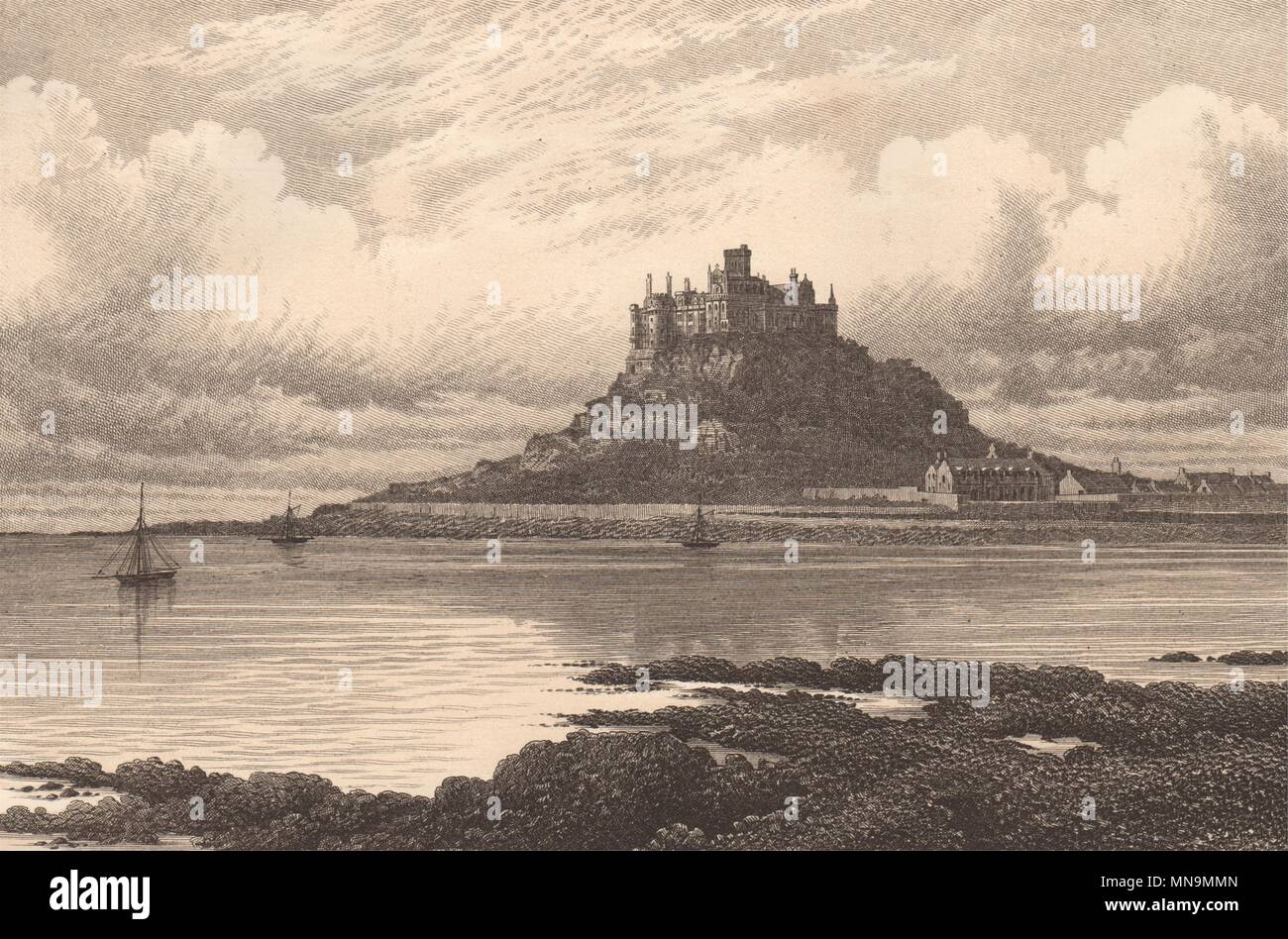 ST. MICHAEL'S mount. Cornovaglia 1893 antica vintage delle immagini di stampa Foto Stock