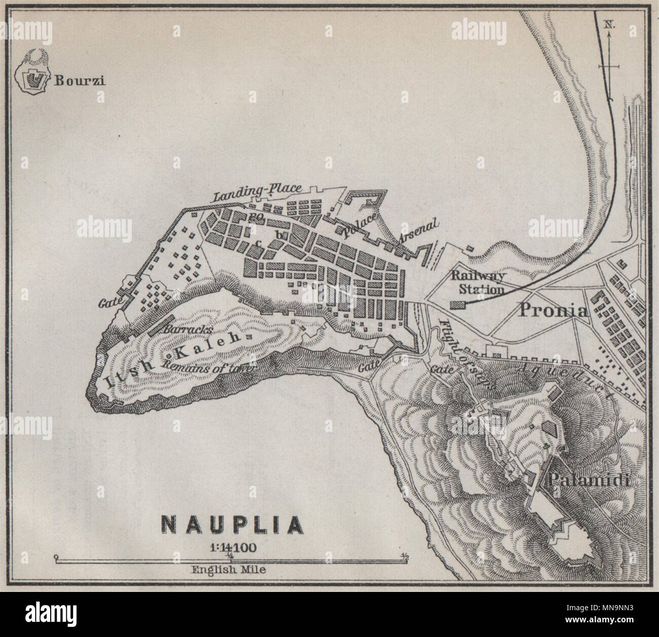 NAFPLION/NAPOLI DI ROMANIA/NAUPLIA antica città pianta della città. Grecia.Piccola  1909 mappa Foto stock - Alamy