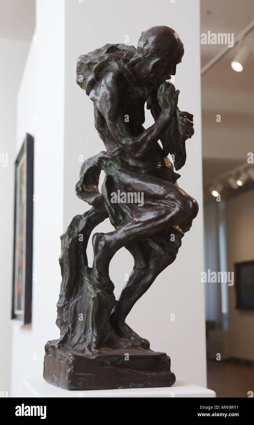 Statua in bronzo "Il destino dell'artista' (Umělcův úděl) dalla Ceca scultore modernista Quido Kocian sul display nella Galleria di Arte Moderna (galerie umění moderního) a Hradec Králové in Boemia orientale, Repubblica Ceca. Foto Stock