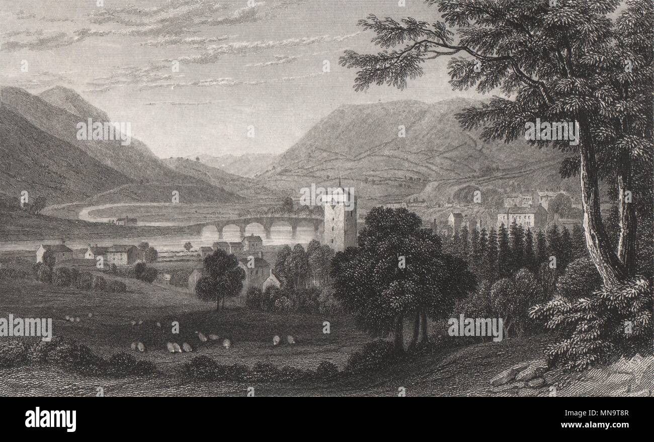 Builth Wells, Breconshire, Galles da Henry Gastineau 1835 antica stampa Foto Stock