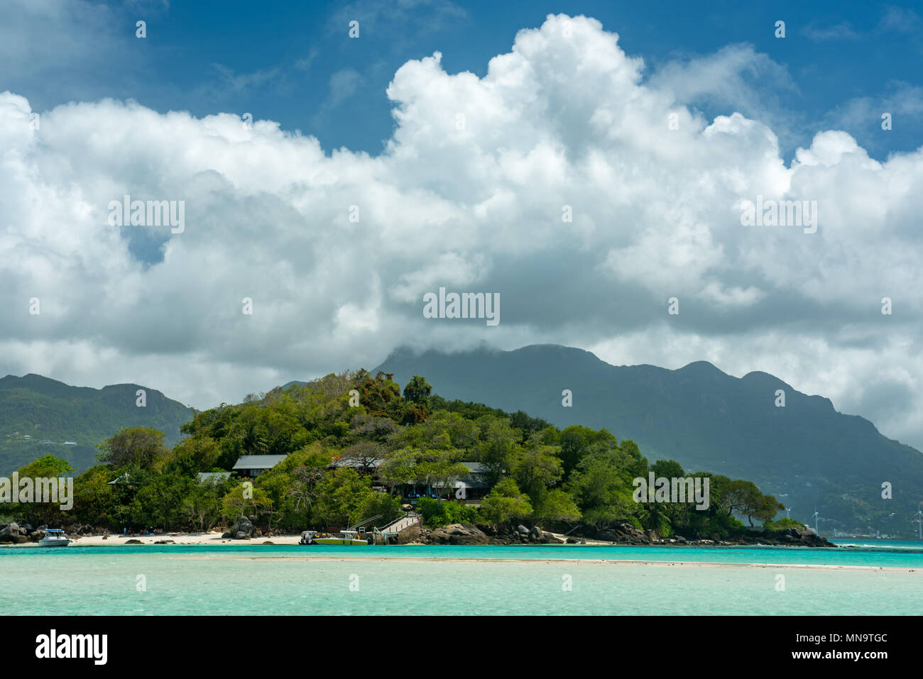 Vista del Round Island, Seicelle Foto Stock