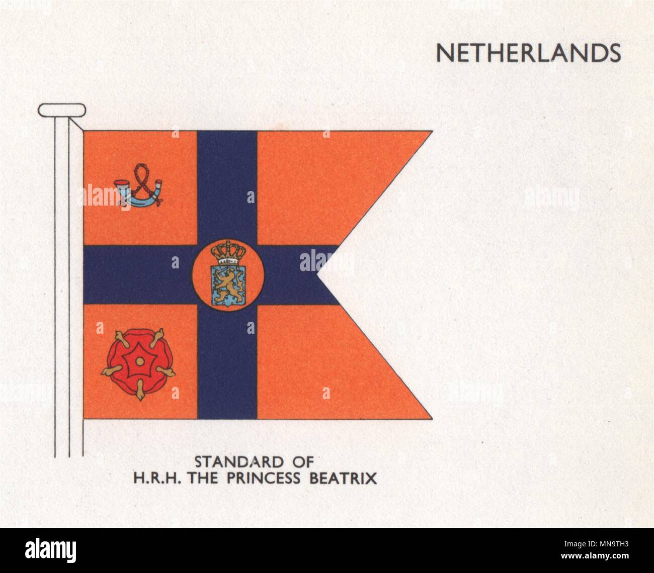 Paesi Bassi bandiere. Standard di S.A.R. La principessa Beatrice 1958 antica stampa Foto Stock