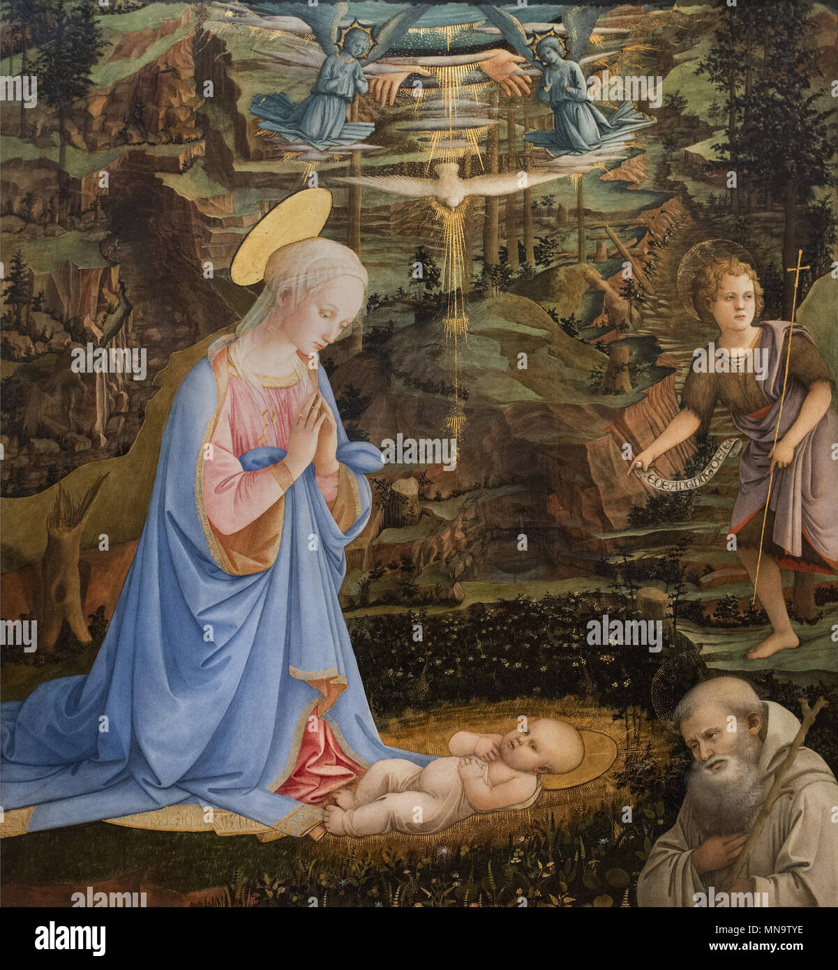Filippo Lippi - adorazione del Cristo Bambino - C.1463 - Galleria degli Uffizi - Galleria degli Uffizi Foto Stock
