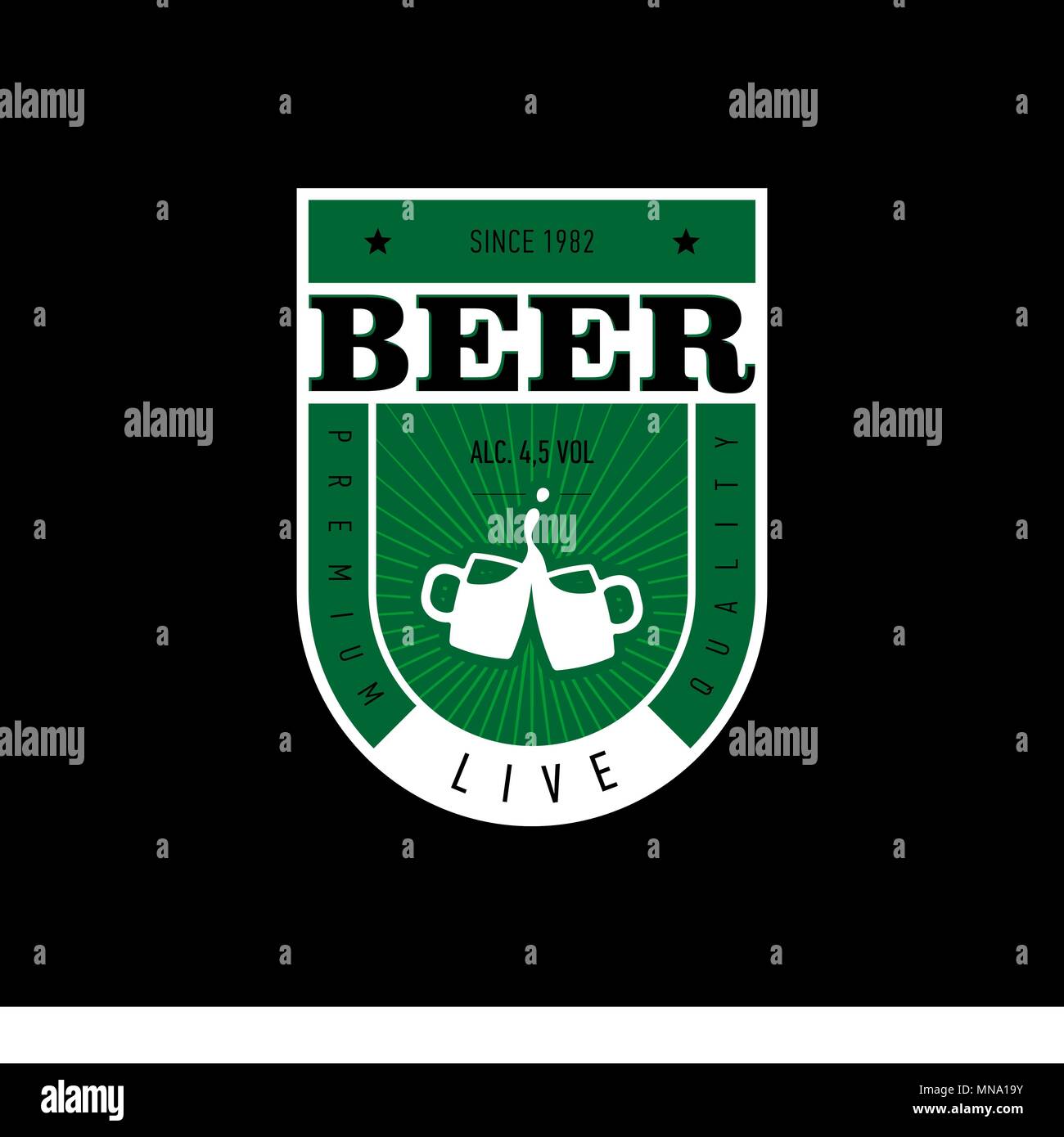 Etichetta di birra Design. immagine del tintinnio boccali da birra Illustrazione Vettoriale