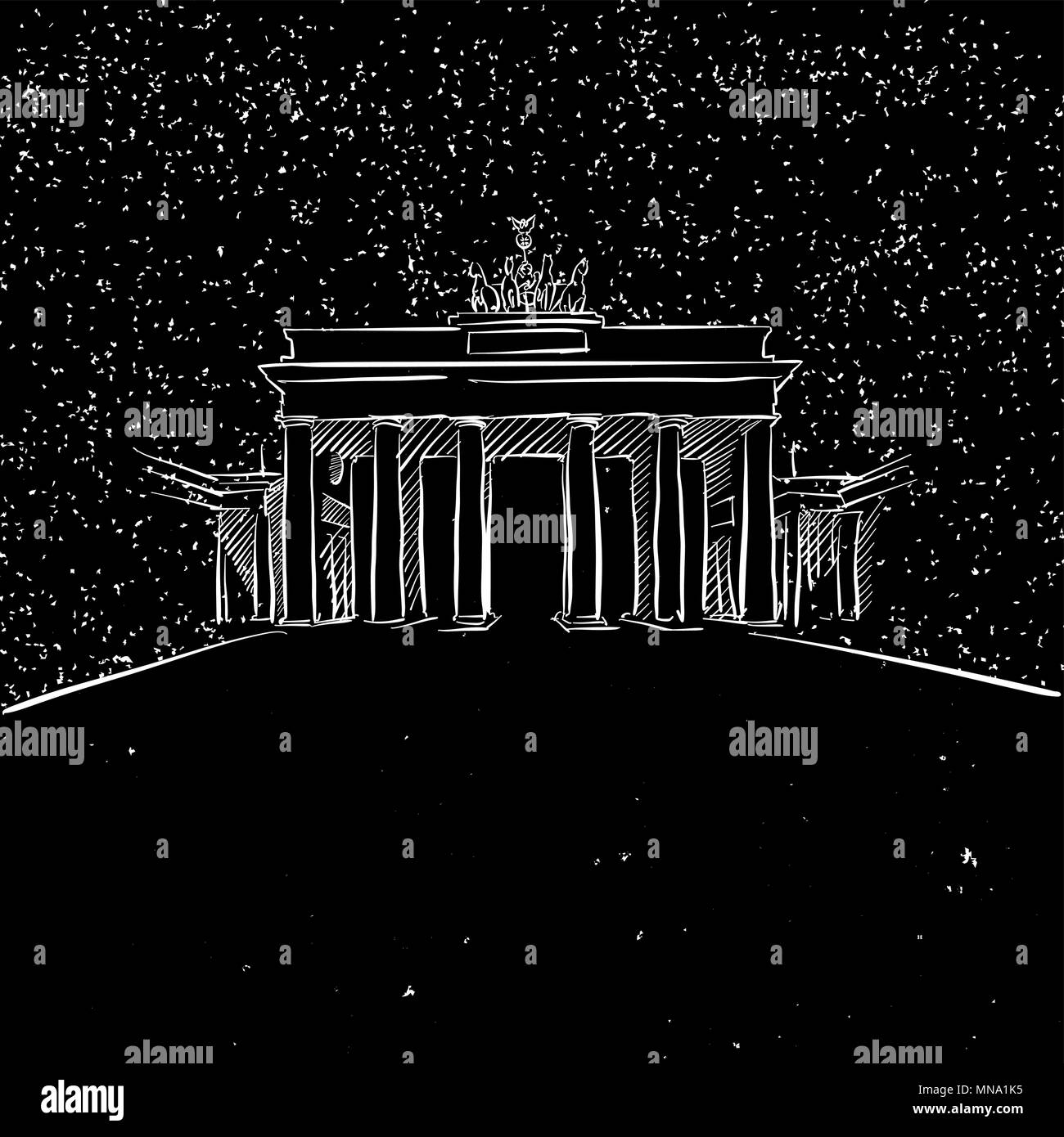 Berlino di notte la Porta di Brandeburgo Sketch, disegnati a mano illustrazione vettoriale illustrazione di contorno Illustrazione Vettoriale
