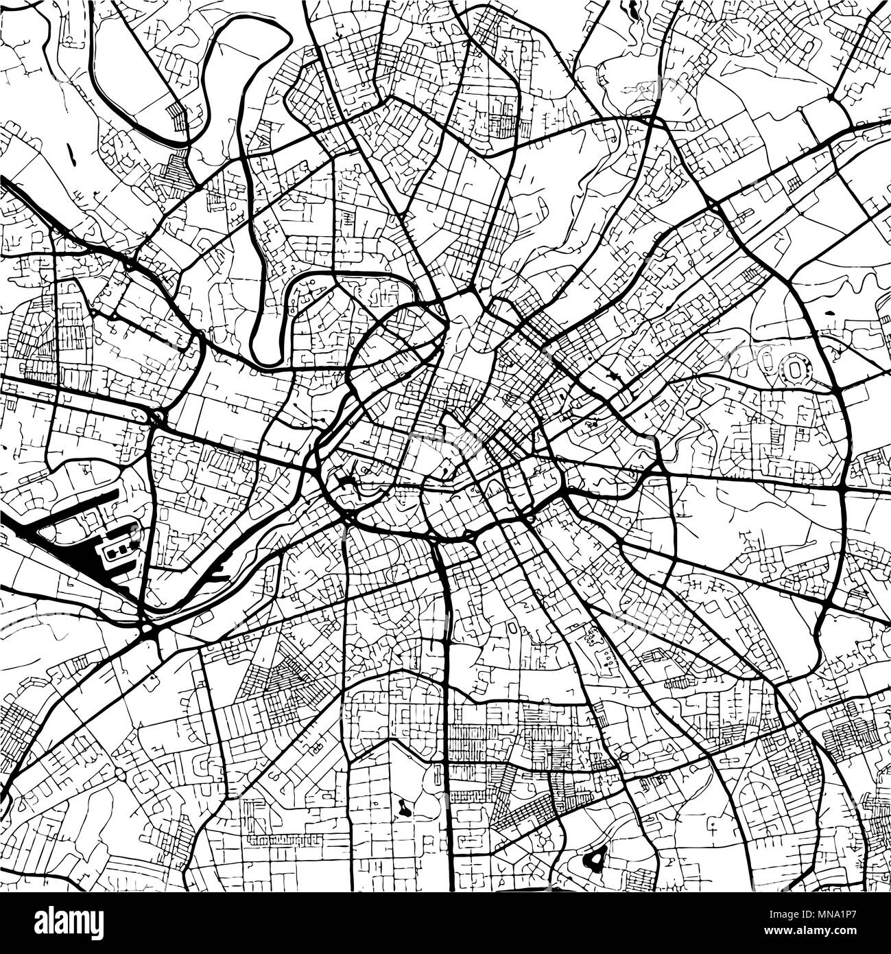 Manchaster, Inghilterra, Monocromatico Mappa Artprint, vettore versione Outline, pronto per il cambiamento di colore, separate su bianco Illustrazione Vettoriale
