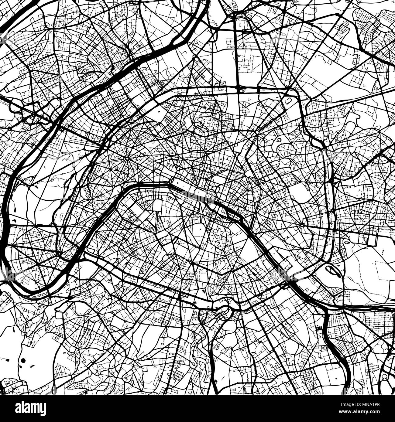 Parigi, Francia, Monocromatico Mappa Artprint, vettore versione Outline, pronto per il cambiamento di colore, separate su bianco Illustrazione Vettoriale