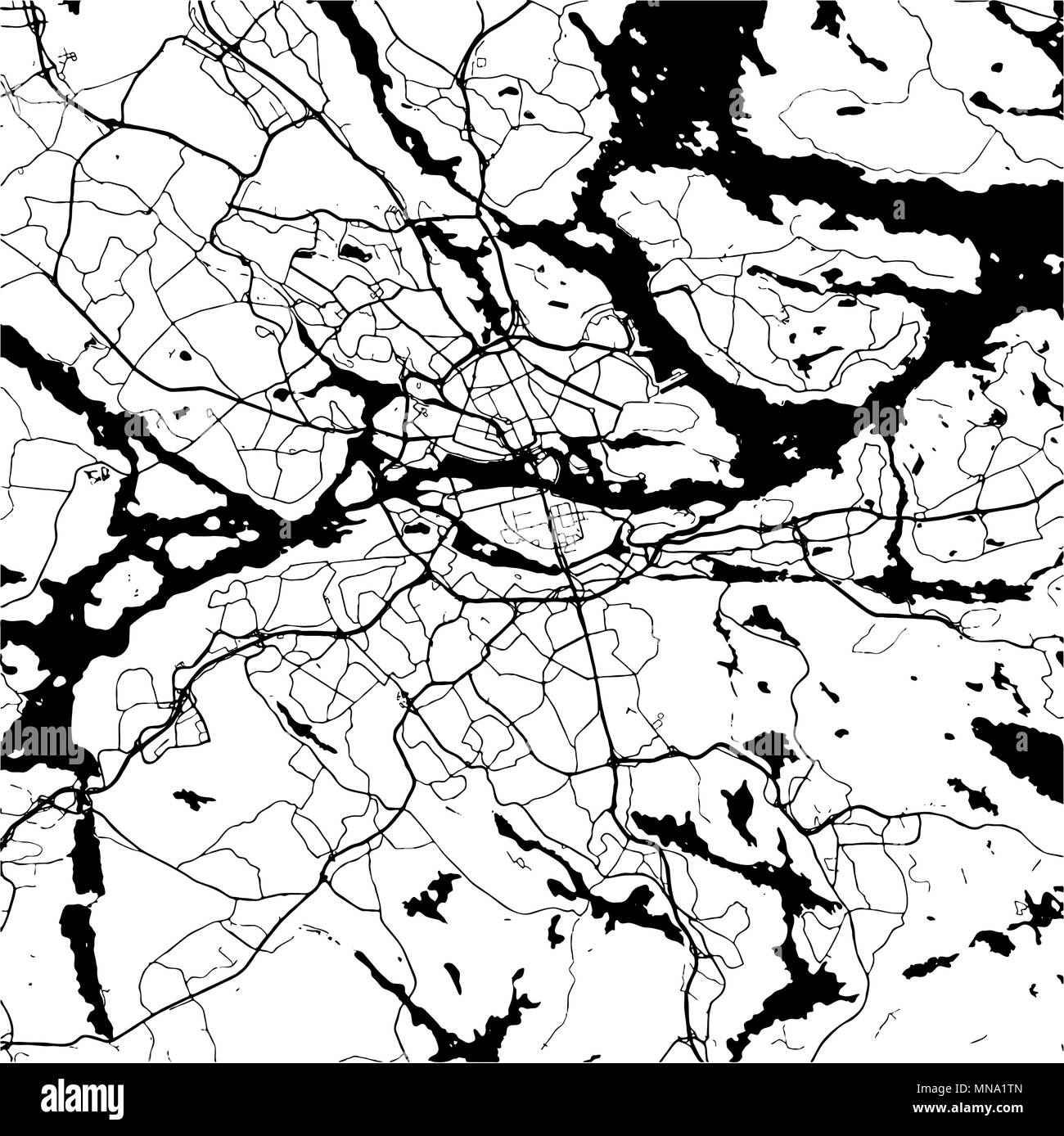 Stoccolma, Svezia, Monocromatico Mappa Artprint, vettore versione Outline, pronto per il cambiamento di colore, separate su bianco Illustrazione Vettoriale