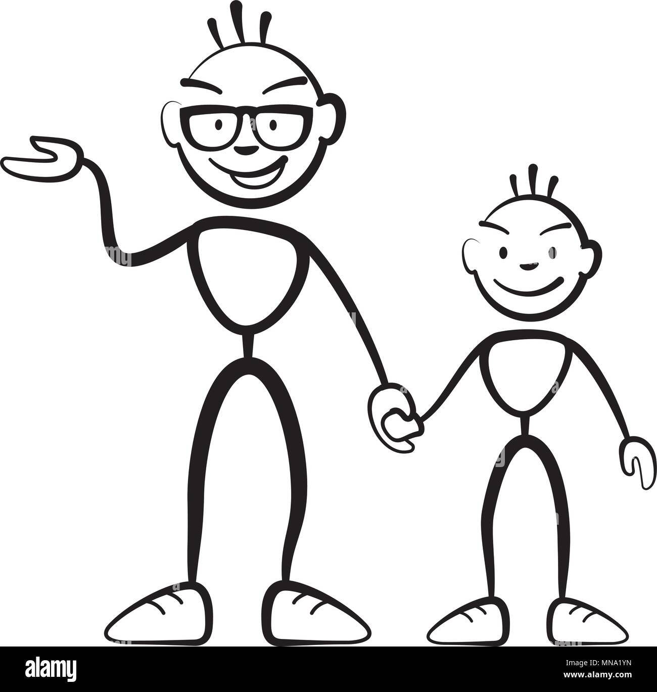 Uomo e ragazzo spiegare la situazione, vettore di disegno su sfondo bianco Illustrazione Vettoriale