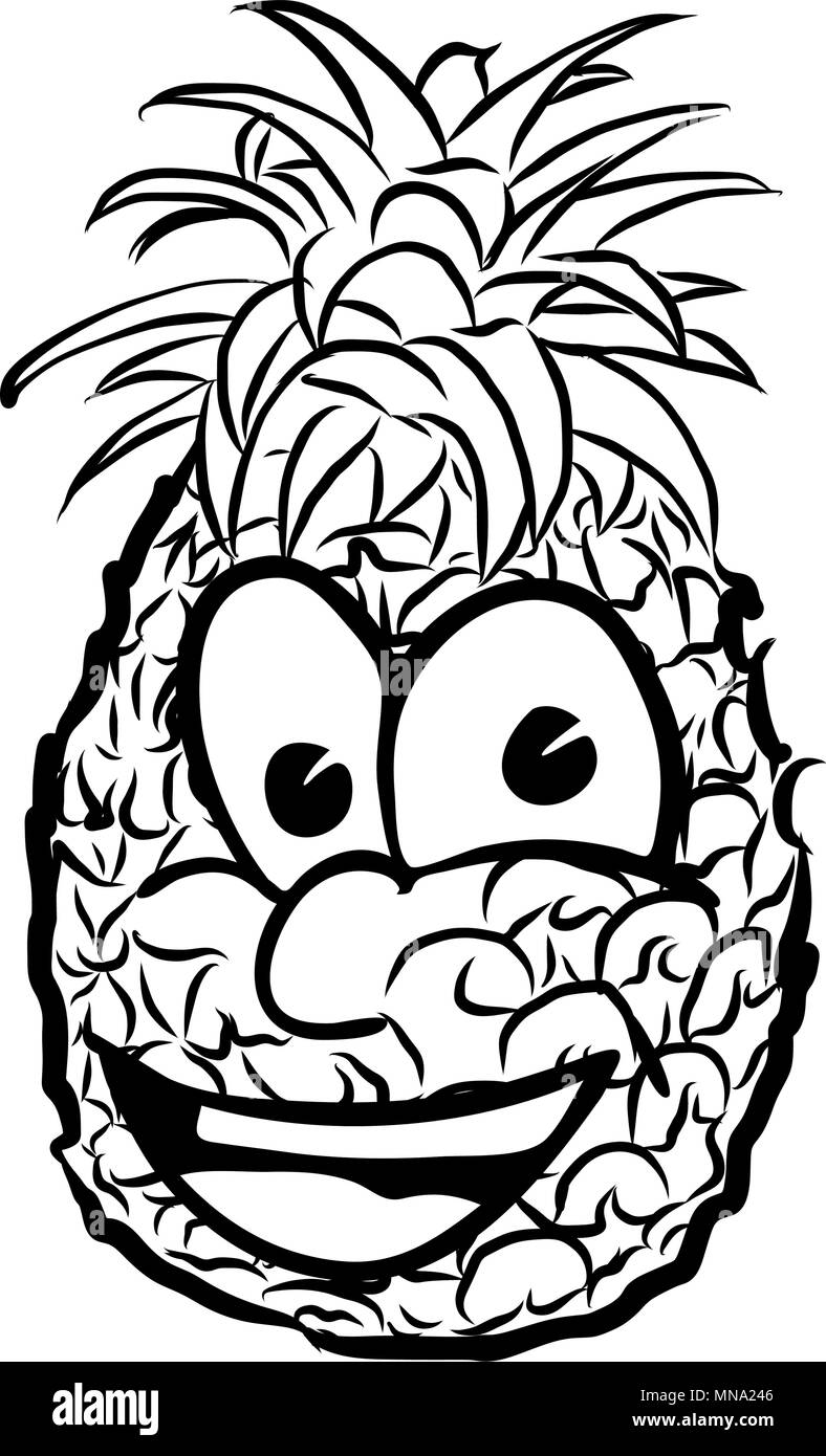 Ridendo ananas illustrazione vettoriale di frutta. Disegnata a mano vettore schizzi di contorno. Utile per qualsiasi tipo di pubblicità nella stampa e web. Illustrazione Vettoriale